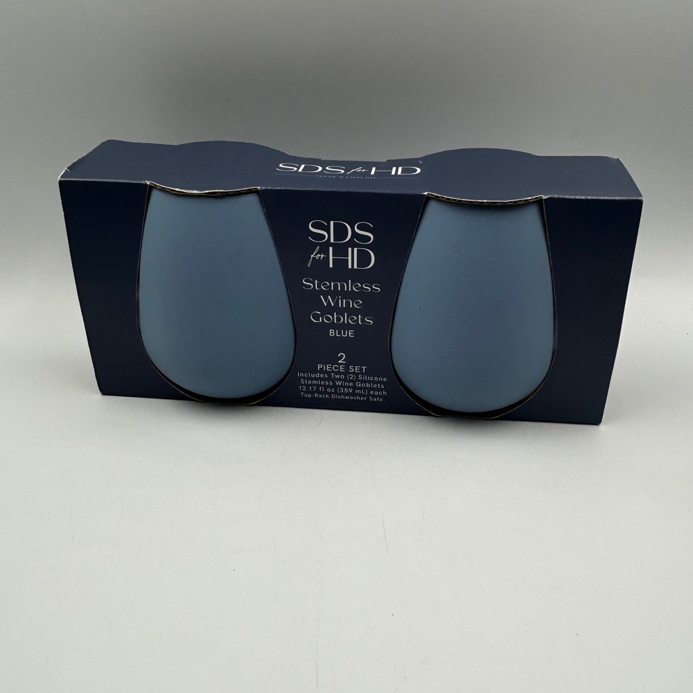 SDS for HD Stemless Wine Goblets Blue Unisex 12.17oz 2pc Silicone Set New